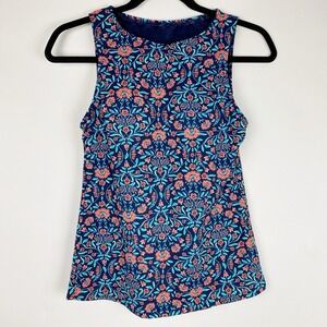 Lands End Red Blue Floral Print High Neck Tankini Top Women Size‎ 2